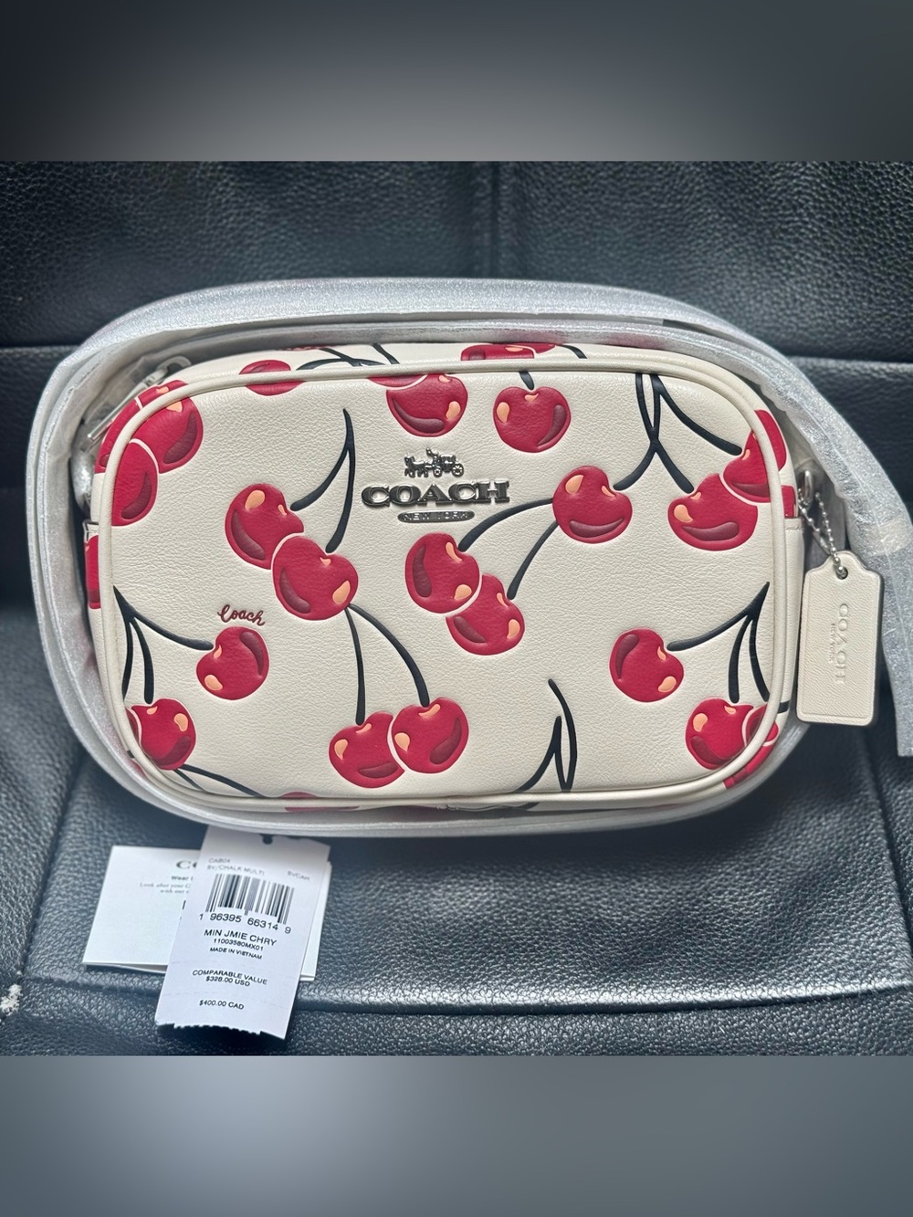 NWT Coach CAB04 Mini Jamie Camera Bag In Smooth Leather Cherry Print Chalk Multi